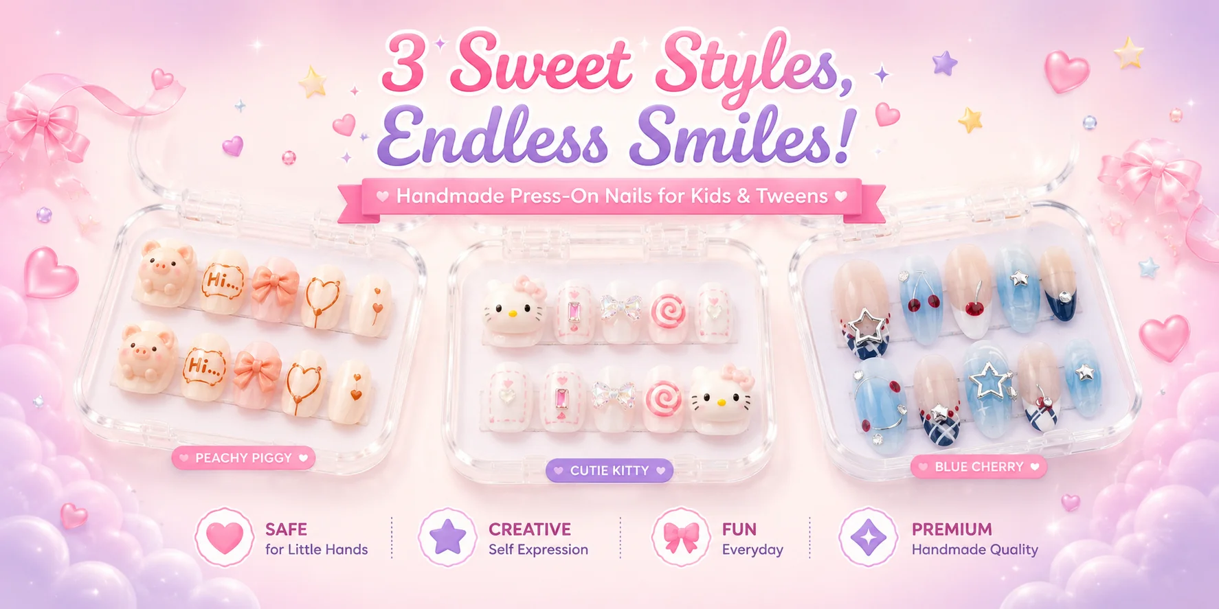 Handmade luxury press-on nail sets for young dreamers